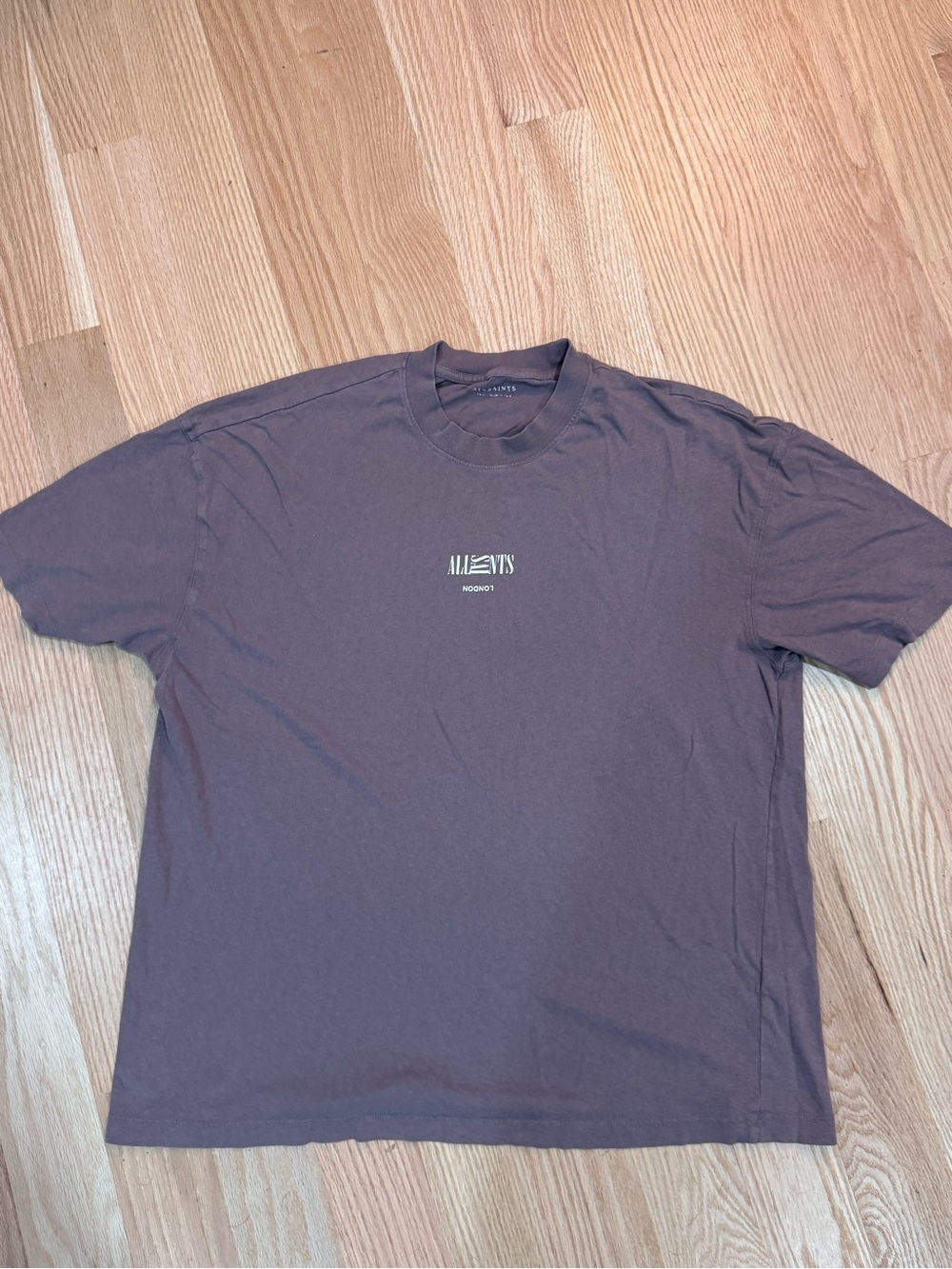 AllSaints Purple Crewneck Logo Short Sleeve Tee